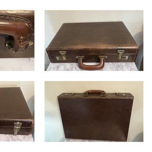 Vtg MCM  Brown Leather Hardside Barrister Attache Case with Removable Files